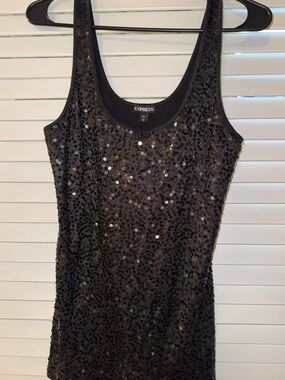 Express Gray Sequin Scoop Neck Tank